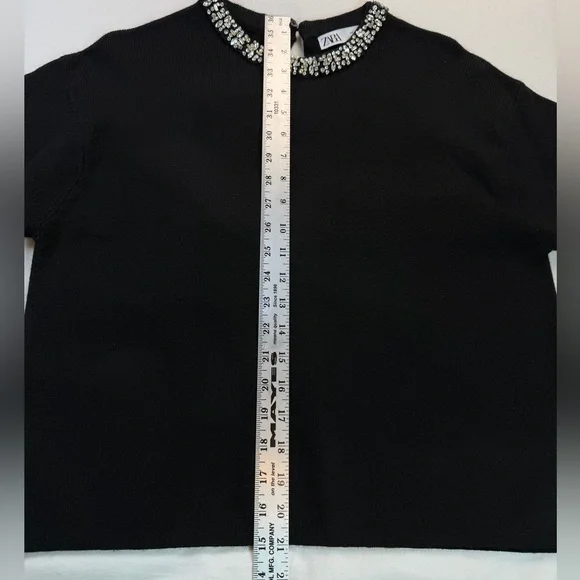 Zara Jewel Neck Black Knit Sweater Small EUC - Picture 7 of 13